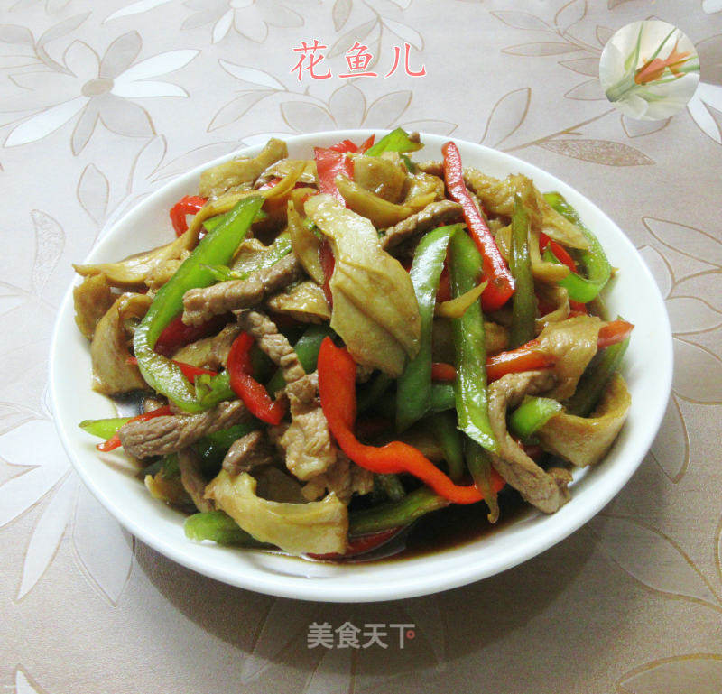 青红椒瘦肉丝炒面筋